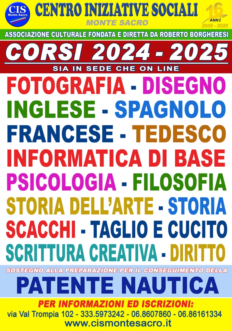 Dal 4 ottobre inizieranno i Corsi 2024/2025 del CIS Montesacro